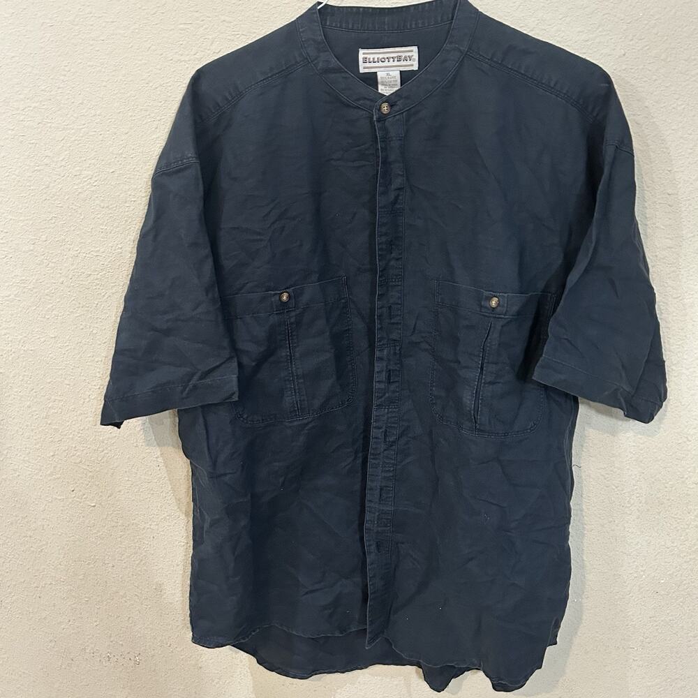 Elliott Bay XL Shirt Men's Short Sleeve Navy Blue Button Up